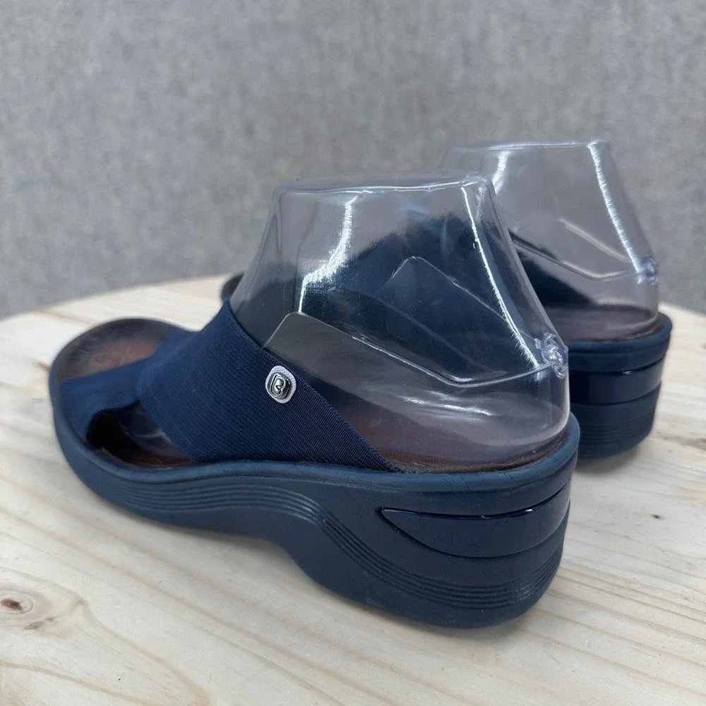 Bzees Desire Navy Blue Stretch Fabric Cross Strap Wedge Sandals 9.5 Slip On Shoe